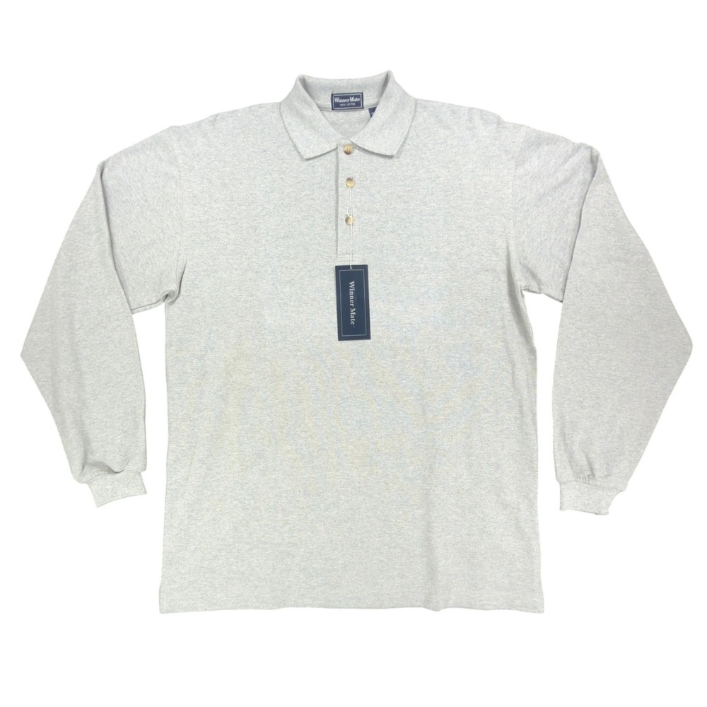 Winner Mate Long Sleeve Polo Shirt Mens Medium Gray Cotton NWT New